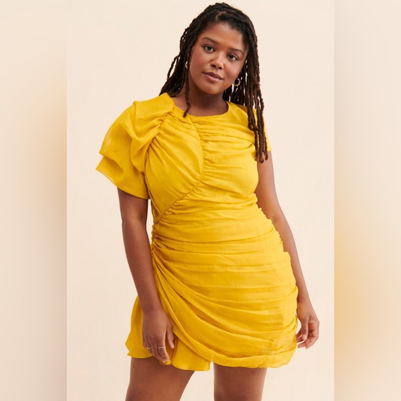 Anthropologie Bhanuni by Jyoti Womens Gold Yellow Draped Mini Dress 3X NWOT - Picture 1 of 10